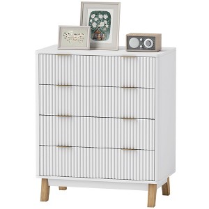 Yukimo 27.6" White 4-Drawer Dresser, Fluted Chest of Drawers with Gold Finger Pulls and Wood Legs for Bedroom - 1 of 4