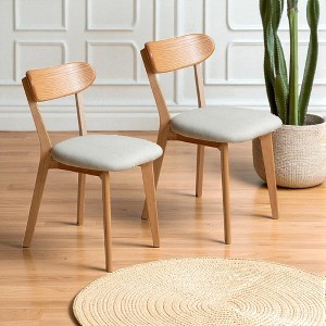 Mshliw (Set of 2) Solid Oak Wood Dining Chairs, Natural Wooden Chairs with Upholstered Seat, Farmhouse Kitchen and Living Room Side Chairs - 1 of 4