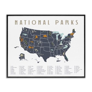 Stupell Industries National Parks United States Adventure Map Blue White Framed Giclee Art, Black, 30" x 24" - 1 of 4