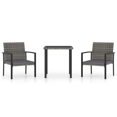vidaXL 3-Piece Patio Dining Set, Lightweight Poly Rattan-Fabric, Gray/Black, Weather-Resistant, Outdoor Use, Includes Table and 2 Chairs, 49.6 Pounds