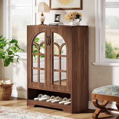 Tribesigns Shoe Cabinet with Mirrored Doors, 5-Tier Shoe Storage Organizer with Adjustable Shelves for Entryway, Hallway, Closet, Living Room