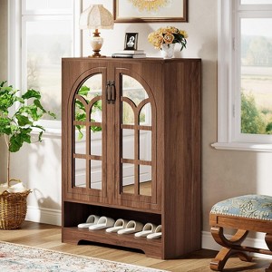 Tribesigns Shoe Cabinet with Mirrored Doors, 5-Tier Shoe Storage Organizer with Adjustable Shelves for Entryway, Hallway, Closet, Living Room - 1 of 4