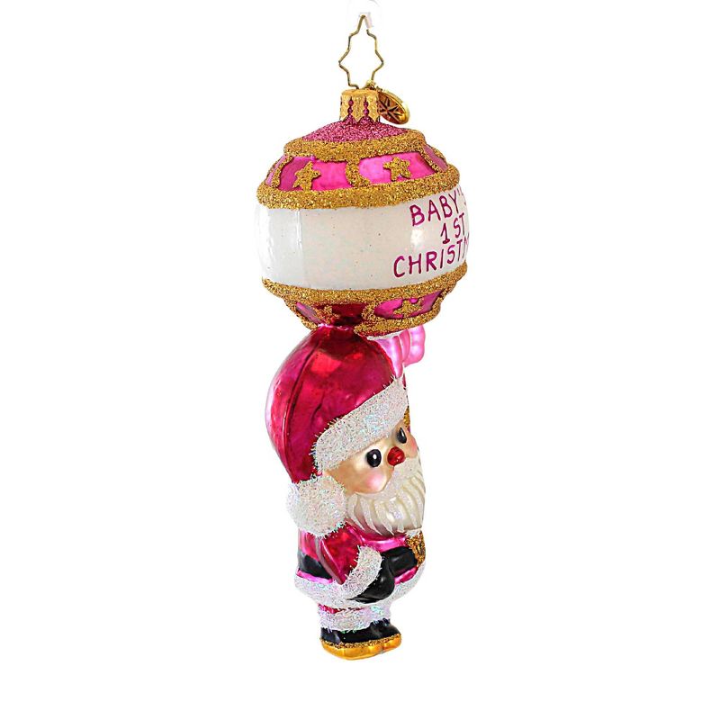 Christopher Radko Company 5.75 In First Christmas Rattle Baby Pink Santa Baby Tree Ornaments, 2 of 4