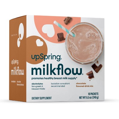 Image of Upspring Milkflow Fenugreek + Blessed Thistle Chocolate Drink Mix Lactation Supplement - 16ct - Formulated with Electrolytes