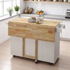 Kitchen Island Cart with Drop-Leaf Solid Wood Tabletop, Storage Cabinet, 3 Drawers, Spice Rack, Towel Holder,Kitchen Cart, Kitchen Cabinets - 4 of 4