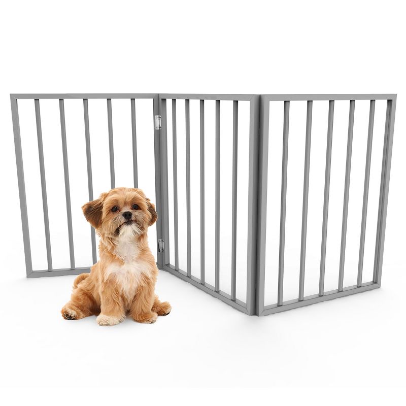Indoor Pet Gate - 3-Panel Folding Dog Gate for Stairs or Doorways - 54x24-Inch Freestanding Pet Fence for Cats and Dogs by PETMAKER (Gray), 1 of 9