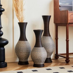 FURNIinspire Decorative Vases 3 Piece Elegant Rattan Floor Vas Living Room Flower Vase Versatile Dining Room Home Decor, Brown, 6.1"*6.1"*27.95" - 1 of 4