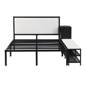TiramisuBest Full size Metal Platform Bed with Two-Tier Storage Shelves - Black Metal Design - 1 of 4