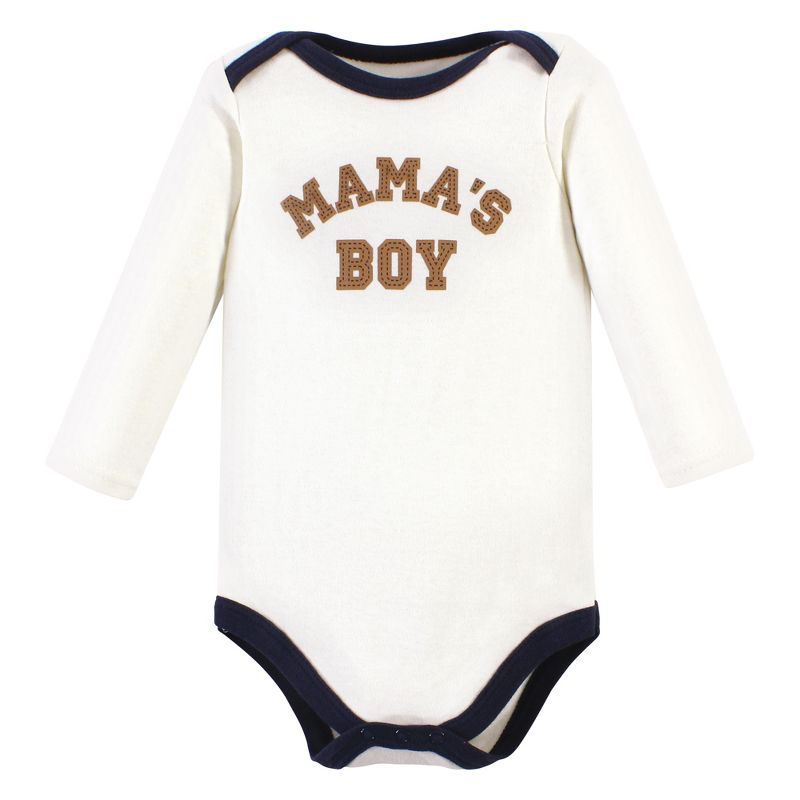 Hudson Baby Infant Boy Cotton Long-Sleeve Bodysuits, Brown Navy Mamas Boy 5-Pack, 3 of 8