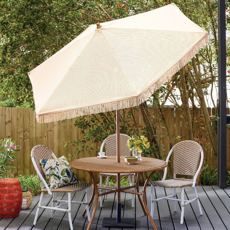 7.5&#39;x7.7&#39; Hexagon Macrame Outdoor Patio Market Umbrella Beige with Faux Wood Pole - Threshold&#8482;, 3 of 8