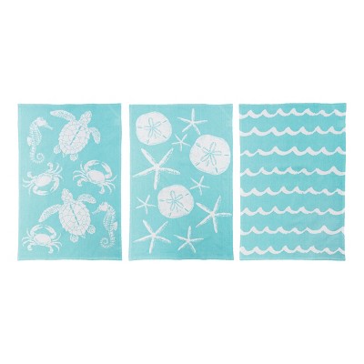 C&F Home Aqua Sea Life Printed Flour Sack Kitchen Towel Dishtowel Set of 3