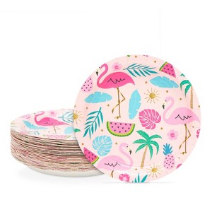 Sparkle and Bash 48 Pack Tropical Pink Flamingo Paper Plates for Luau Birthday Party Supplies Decorations, 7 in - 1 of 4