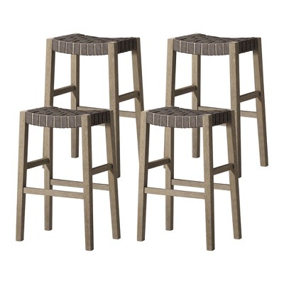 Maven Lane Emerson Backless Saddle Kitchen Stool in Vegan Leather Seat, Set of 4