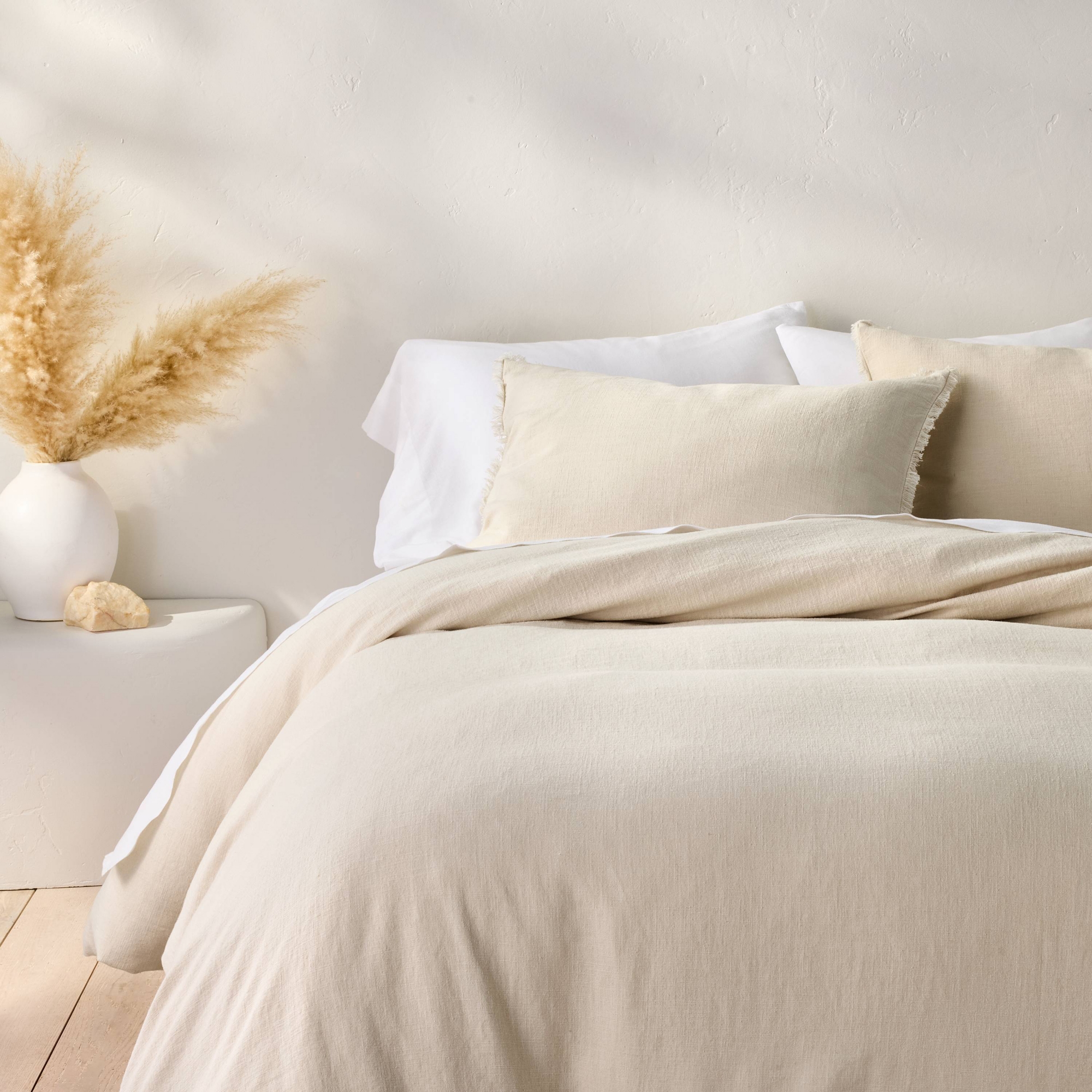 Full/Queen Heavyweight Linen Blend Duvet Cover & Sham Set Natural - Casaluna™