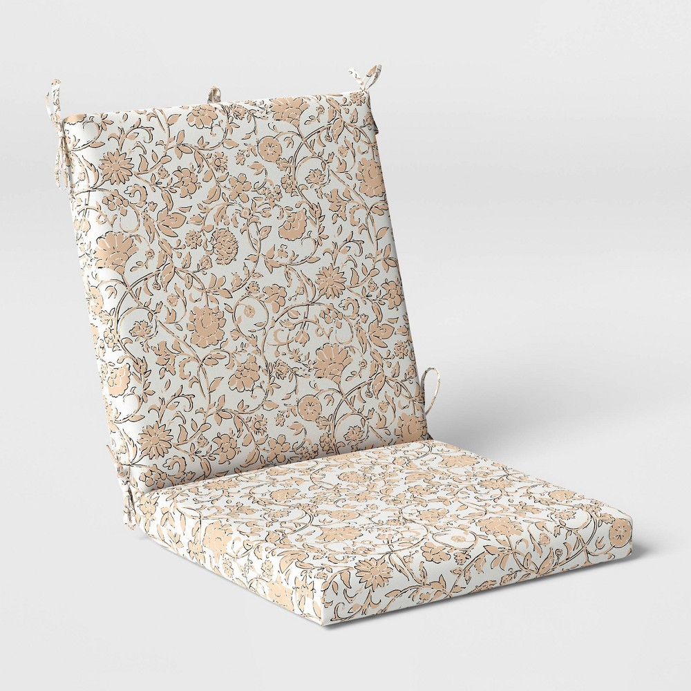 Photos - Pillow 43"x21" Floral Woven Outdoor Chair Cushion Tan/White - Threshold™