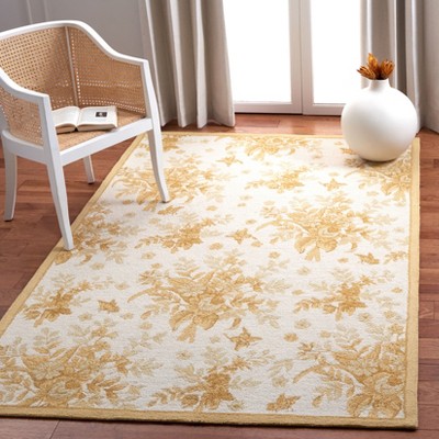 Ivory and Gold Hand-Knotted Wool Floral Area Rug