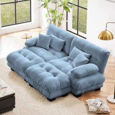 Cloud Couch Sleeper Sofa with 2 Ottomans,Chenille 2 Seater sofa with 2 Lumbar pillows and 2 throw pillows for Living Room-Tanpinhause