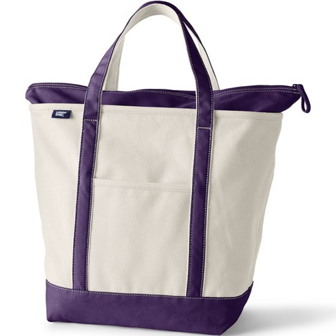 Lands' End Natural Zip Top Canvas Tote Bag, Size: Small