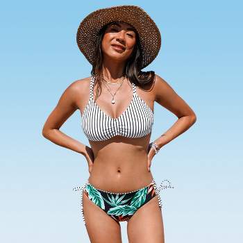 Women's Bubble Stripes Seersucker Top & Mid Rise Hipster Bikini Set  Swimsuit - Cupshe-XL-Multicolored