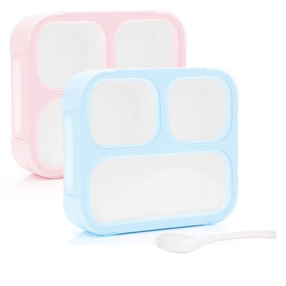 kinsho 6pc (set of 2) 3c Bento Lunch Box 3 Section Leak Proof Food Storage Boxes Blue/Pink