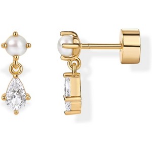 14K Gold Plated Sentimental Dangle Flat Back Earrings for Women | Pearl Cluster Triangle Lotus Pear Marquise Cubic Zirconia Screw Back Earring Pair - 1 of 4