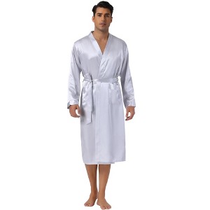 Lars Amadeus Men's Solid Satin Robe Long Sleeve Sleepwear Pajama Bathrobe - 1 of 4