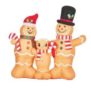 SEVOBAL Inflatable Holiday Decorations 6.3FT Christmas Inflatable Decoration Inflatable Gingerbread Man Family, Multicolored, 72.8"*29.5"*74.8" - 1 of 4