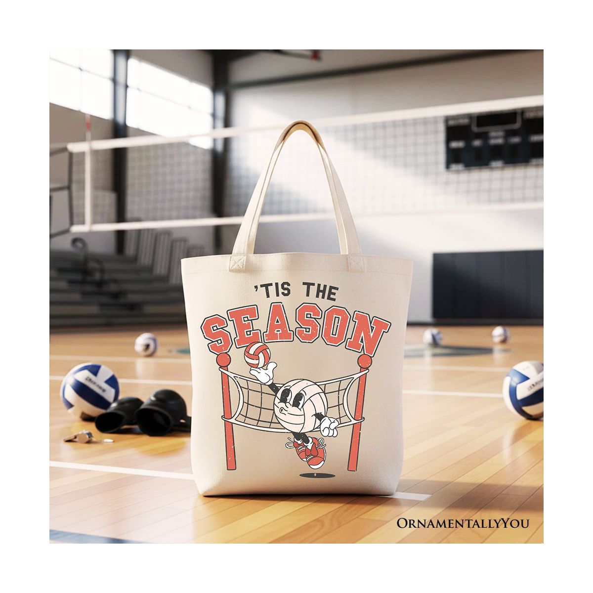Tis the Season Volleyball Canvas Tote Bag, Retro Game Day Lightweight Sports Gift Bag | OrnamentallyYou