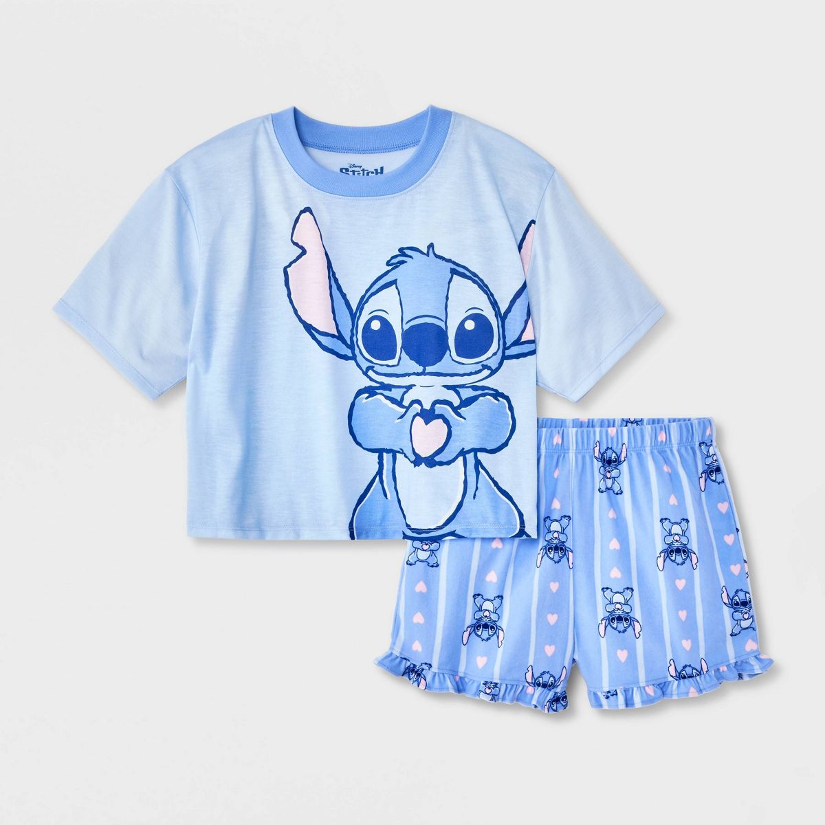 Girls' 2pc Lilo & Stich T-Shirt and Shorts Pajama Set - Blue