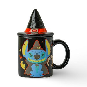 Silver Buffalo Disney Lilo & Stitch Halloween Witch 18oz Ceramic Mug with Sculpted Topper - 1 of 4