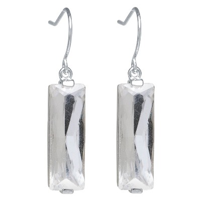  Silver Plated Brass Rectangular Clear Crystal Drop Earrings 