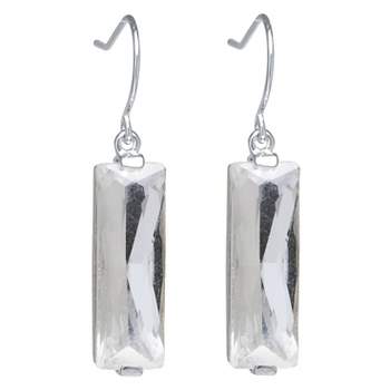 Silver Plated Brass Rectangular Crystal Drop Earrings