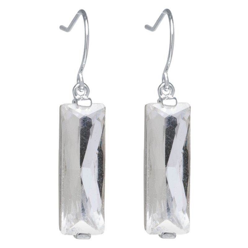 Silver Plated Brass Rectangular Crystal Drop Earrings, 1 of 2