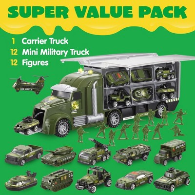 25-Piece Green Military Die-Cast Truck Set with Soldiers