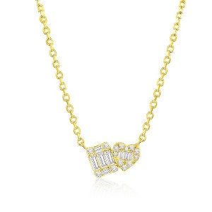 Bella Silver Sterling Silver Heart & Square Baguette CZ Necklace - Gold Plated - Gold - 16+2 Inch - 1 of 2