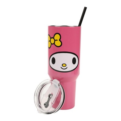 My Melody Character Face & Bow 16 Oz Transparent Pink Slim Acrylic Travel  Cup With Straw