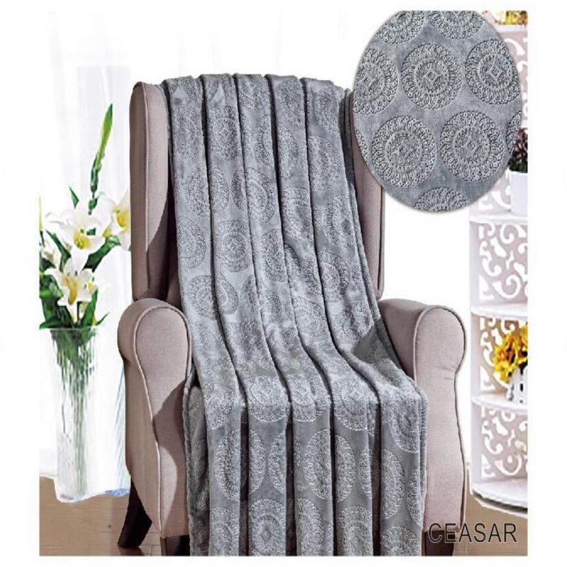 Ceasar Soft Plush Contemporary Embossed Collection All Season Throw 50"x60", Grey, 2 of 5