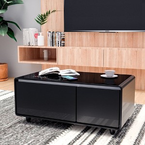 Modern Smart Coffee Table with Dual-Zone Fridge Drawers, Bluetooth Speaker, Wireless Charging, USB/Type-C Ports, Touch Control, Mood Light - 1 of 4