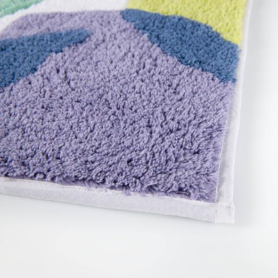 Multicolored Cotton Botanical Bath Rug with Latex Backing