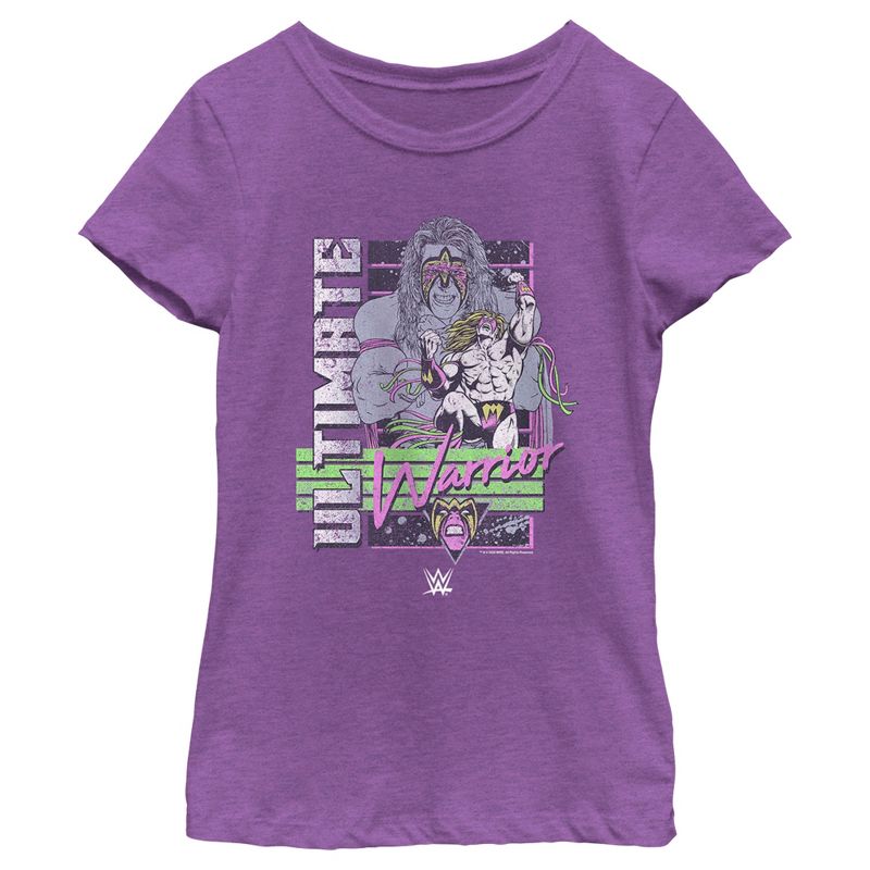 Girl's WWE Ultimate Warrior Retro Poster T-Shirt, 1 of 5
