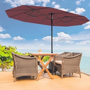 15ft Large Patio Umbrella with Base - Rectangular Patio Umbrella with Crank Handle, UV Protection for Outdoor Market, Backyard, Pool - 1 of 4