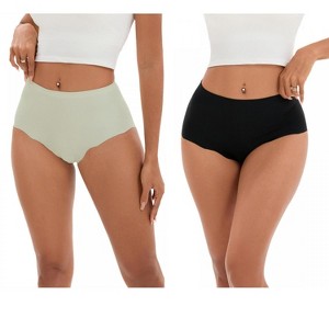 INSPIRE CHIC 2 Pcs Women's High-Waisted Full-Coverage Underwear Wave Trim No Trace Briefs - 1 of 4
