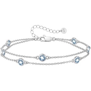 Double Strand Birthstone Charm Bracelet, 925 Sterling Silver Link Jewelry, Birthday Anniversary Christmas Gift for Women - 1 of 4