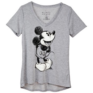 Womens Disney Mickey Mouse Pencil Sketch Juniors V-Neck T-Shirt - 1 of 3