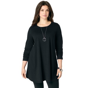 Roaman's Women's Plus Size Ultimate Long Sleeve Crew Neck Tunic - 1 of 2