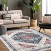 Washable Carpet, Vintage Distressed, Non-Slip, Non-Shedding Backing, Floor Cover, Soft, Short Pile, Foldable, Floral Badge Print Decorative Carpet - 4 of 4