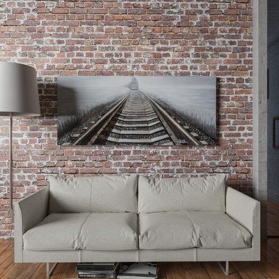 Gray and Brown 3D Train Tracks Landscape Canvas Art