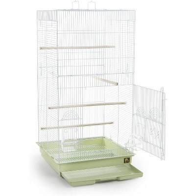 Tall Green Powder-Coated Steel Bird Cage with Wooden Perches