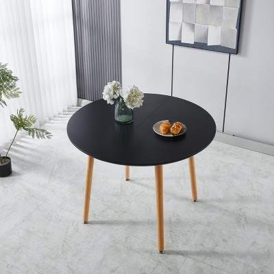 Vynxaria Extensible table COFFEE TABLE,wood leg,metal top,100/140/180x100x75cm,black color