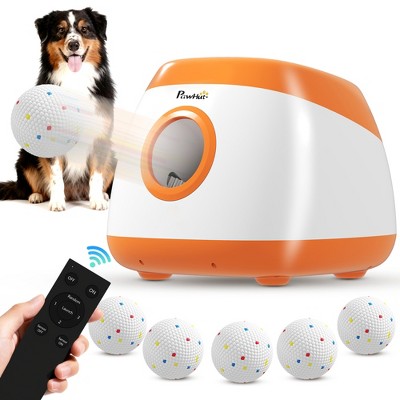 PawHut Automatic Dog Ball Launcher, Dog Ball Thrower with 26-79 FT Distance, 6 ETPU Balls, Remote Control, Low Noise, Orange